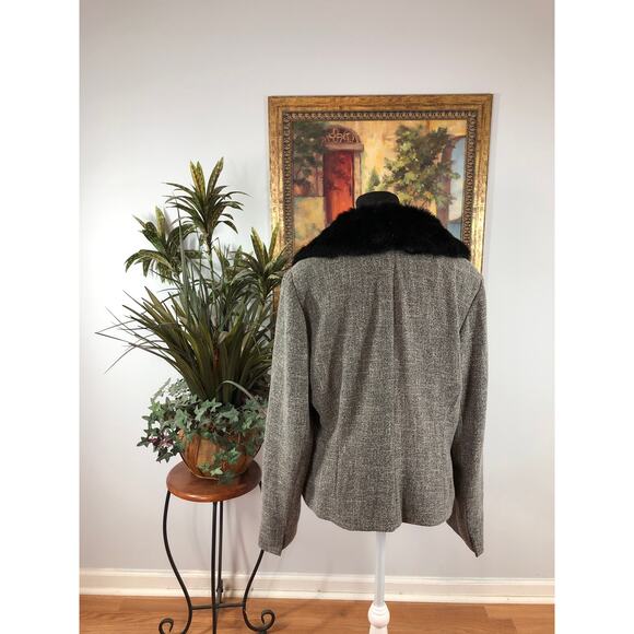 Apt. 9 Black White Tweed Blazer Jacket Removable Faux Fur Collar Single Button - Picture 4 of 9